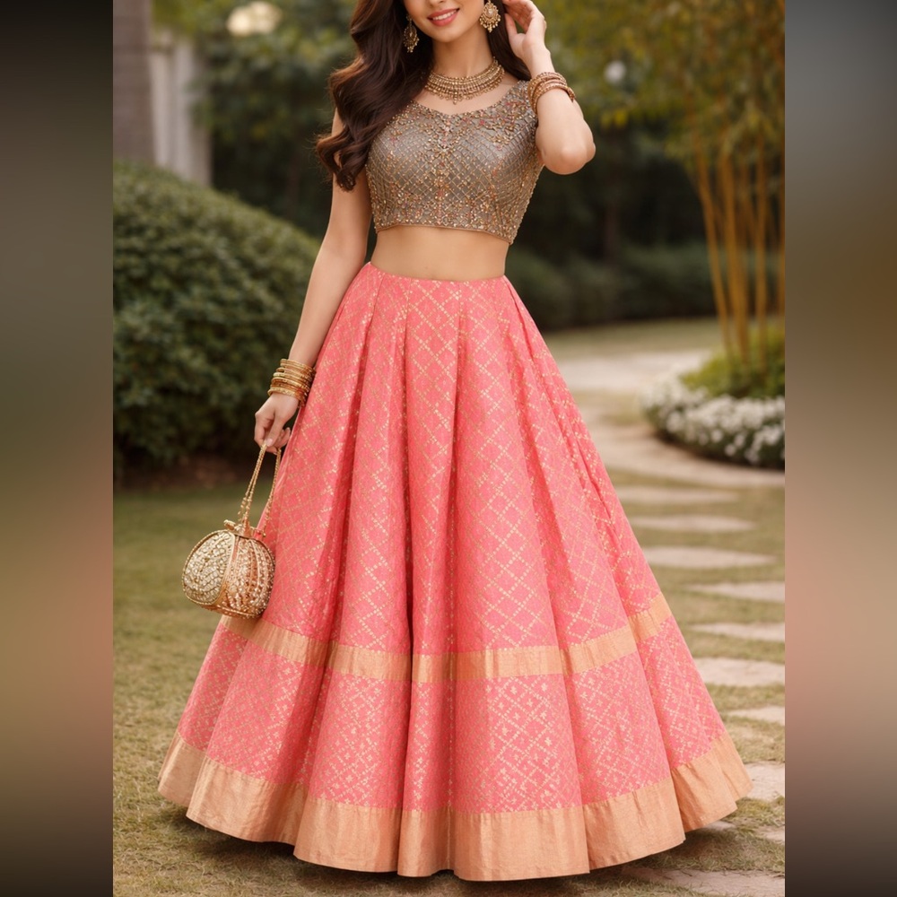 Brand new Pink and Gold Embroidered Bollywood lehenga
